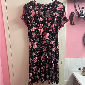 Voodoo Vixen Black Dress with cherries and cherry blossoms